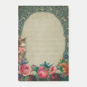 Victorian Cat and Flowers Post-It Notes
