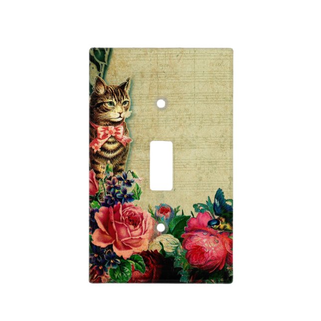 Victorian cat and sheet music rose floral vintage light switch cover (Front)