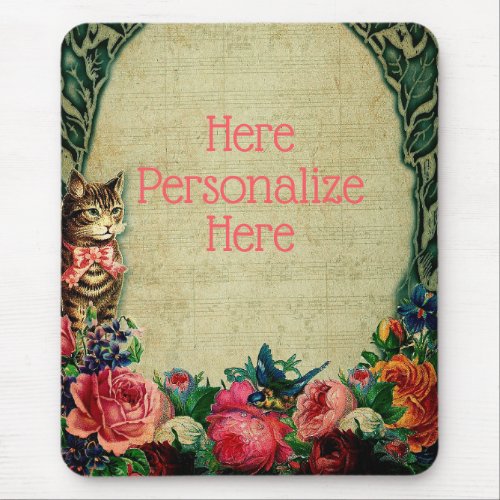 Victorian cat and sheet music rose floral vintage mouse pad