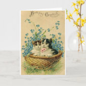 Victorian Cat Birthday Greeting Card (Yellow Flower)