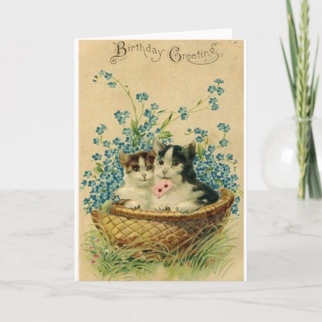 Victorian Cat Birthday Greeting Card (Front)