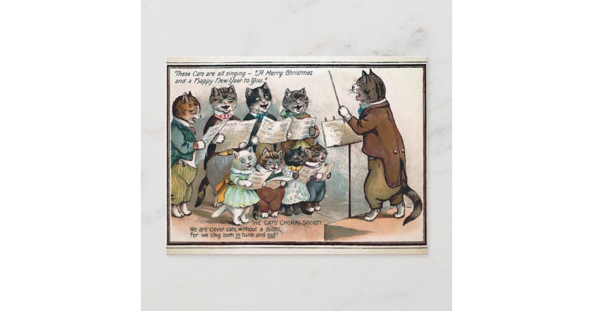 Victorian Cat Choir Christmas Postcard Zazzle