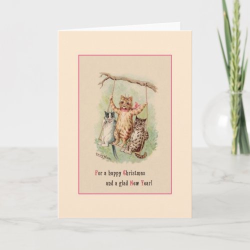 Victorian Cat Christmas and New Year Greeting Card
