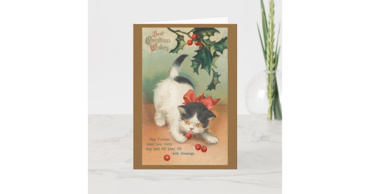 Victorian Cat Christmas Greeting Card | Zazzle.com