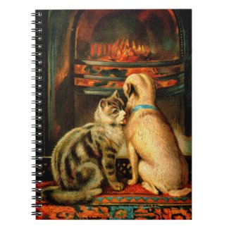 Victorian Cat & Dog by the Fire Spiral Notebook
