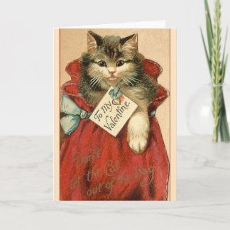 Victorian Cat In Bag Valentine's Day Card