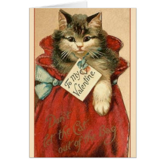 Victorian Cat In Bag Valentine's Day Card