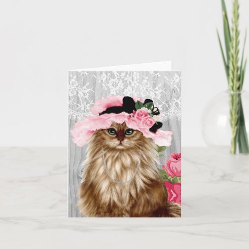 Victorian Cat in Hat Greeting Card
