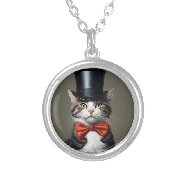 Victorian Cat Silver Plated Necklace (Front)