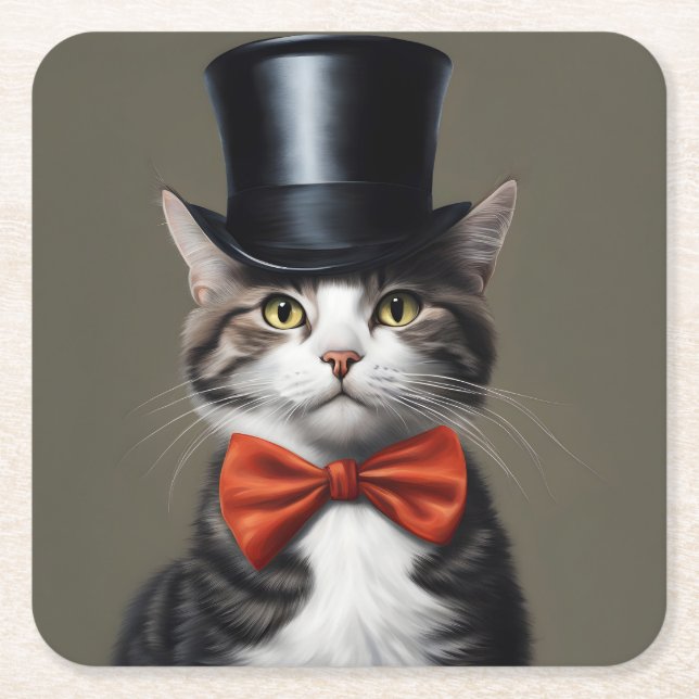 Victorian Cat Square Paper Coaster (Front)