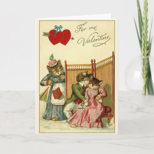 Victorian Cat Surprise Valentines Day Card