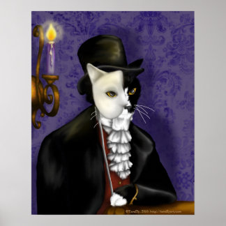 Victorian Cat Wearing Tuxedo and Mask Portrait Poster