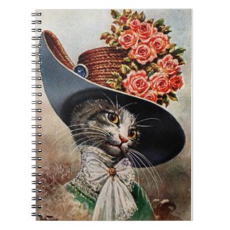 Victorian Cat with Floral Hat Spiral Notebook