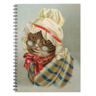 Victorian Cat with Glasses Spiral Notebook