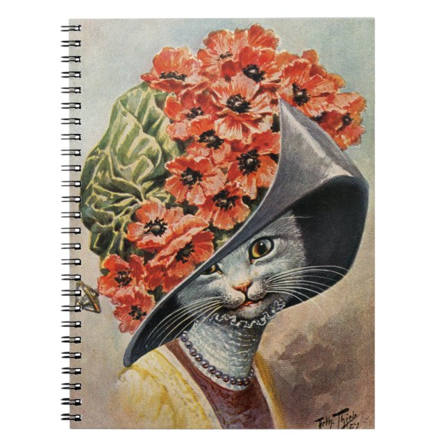 Victorian Cat with Hat 3 Spiral Notebook (Front)