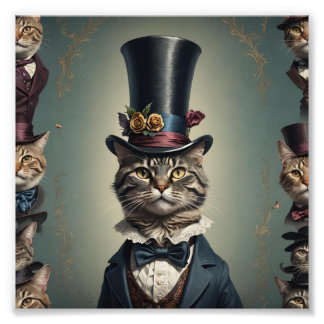 Victorian cat with Tophat Photo Print