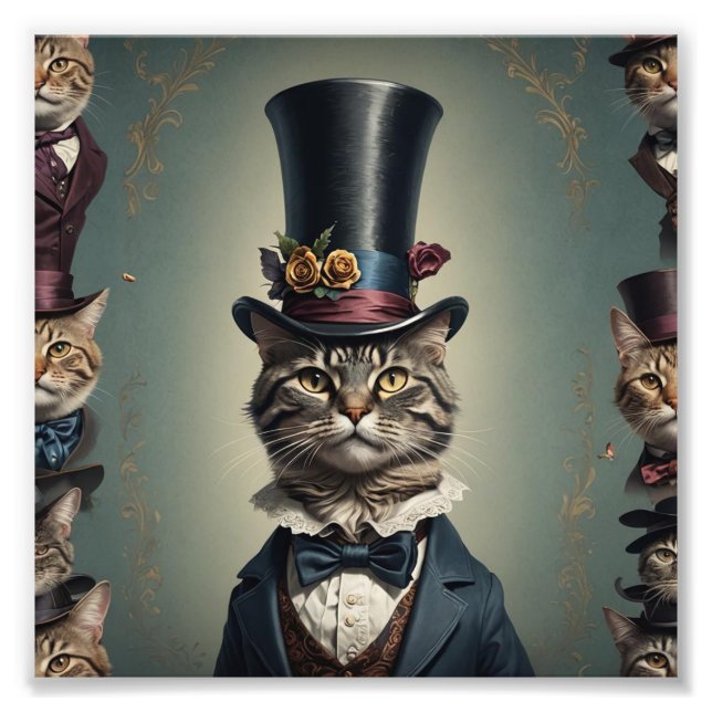 Victorian cat with Tophat Photo Print (Front)