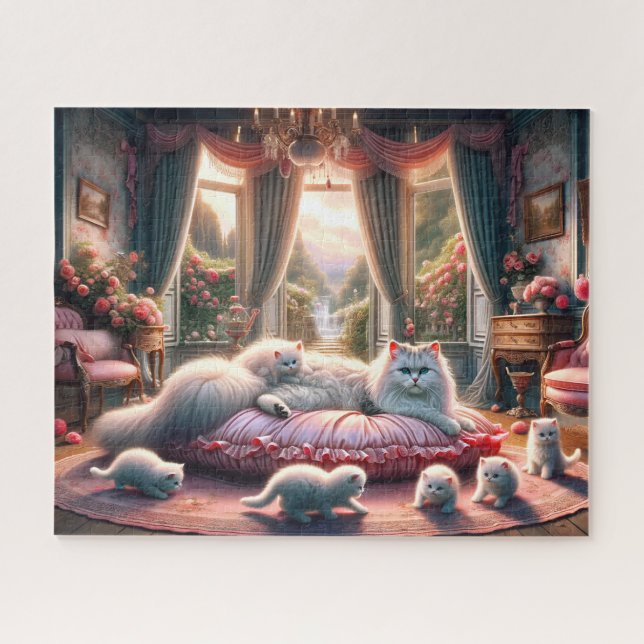 Victorian Cats Feline Rose Garden Palace Family Jigsaw Puzzle (Horizontal)