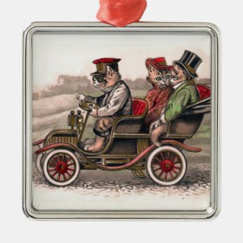 Victorian Cats Head To Town - Anthropomorphic Art Metal Ornament by AnthroAnimals at Zazzle