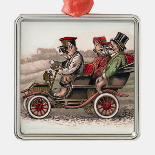 Victorian Cats Head to Town _ Anthropomorphic Art Metal Ornament