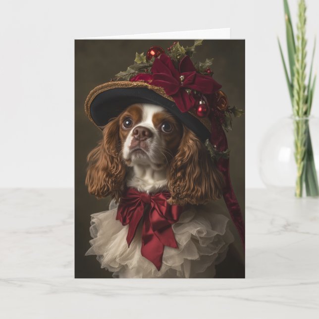 Victorian Cavalier Spaniel Christmas Holiday Card (Front)
