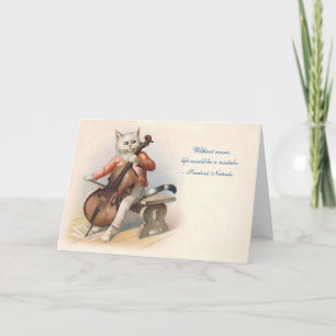 Victorian Cello-Playing Cat Card