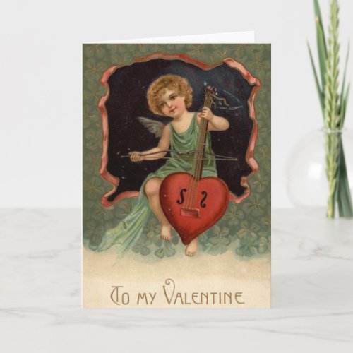 Victorian Cello Playing Cupid Valentines Day Card