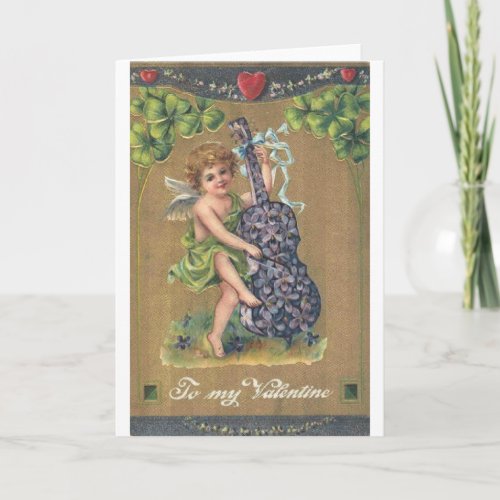 Victorian Cello Playing Cupid Valentines Day Card