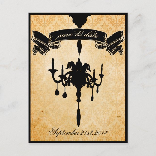 Victorian Chandelier • black & cream Save the Date Announcement Postcard (Front)