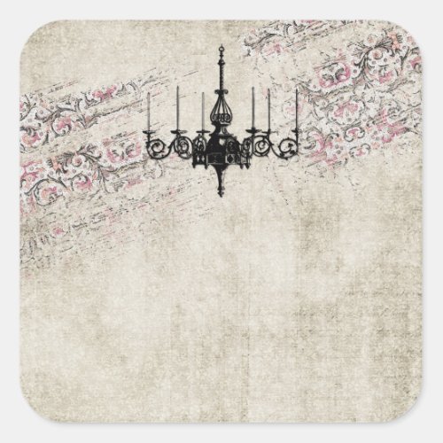 Victorian Chandelier Shabby Chic Vintage Damask Square Sticker