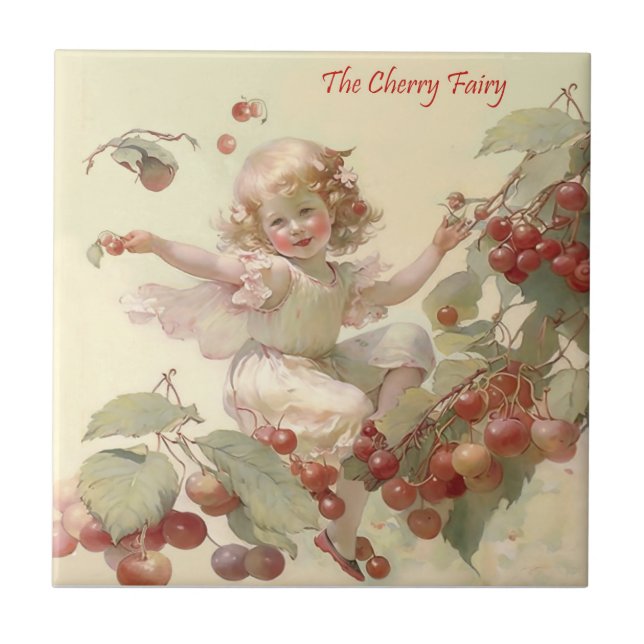 Victorian “Cherry Fairy” in a Fruit Tree   Ceramic Tile (Front)