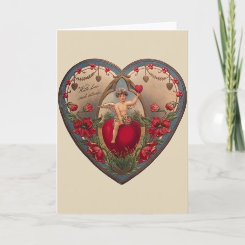 Victorian Cherub and Heart Valentine Greeting Card