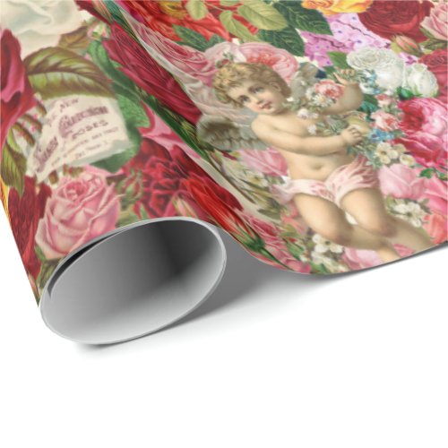 Victorian Cherub and Roses Scrapbook Chintzy Retro Wrapping Paper