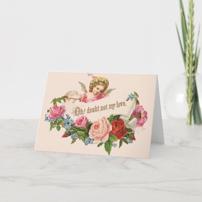 Victorian Cherub and Roses Valentine Holiday Card (Front)