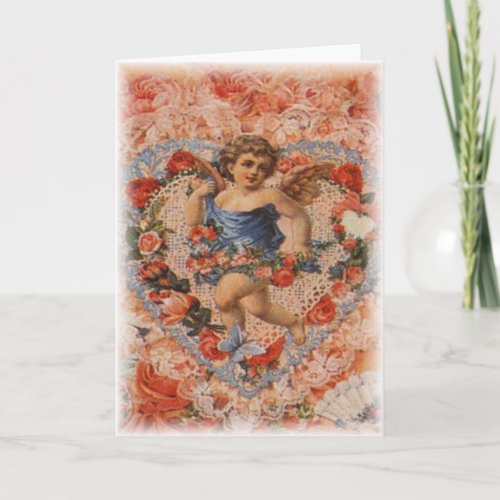 Victorian Cherub with Hearts and Lace Holiday Card