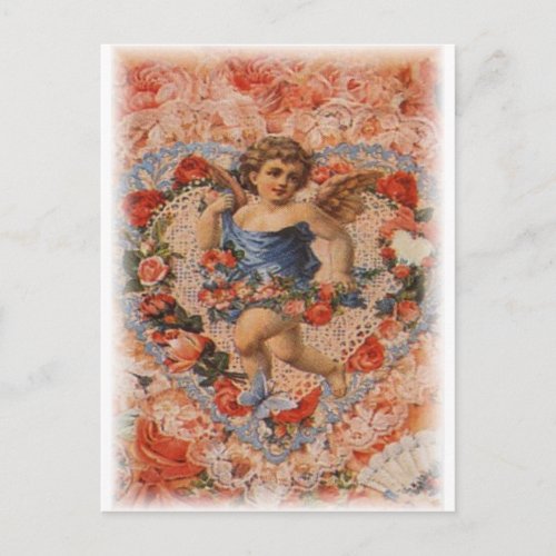 Victorian Cherub with Hearts and Lace Postcard