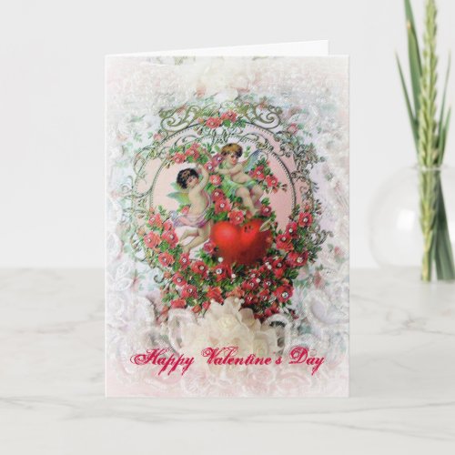 Victorian Cherubs and Lace Valentine Holiday Card