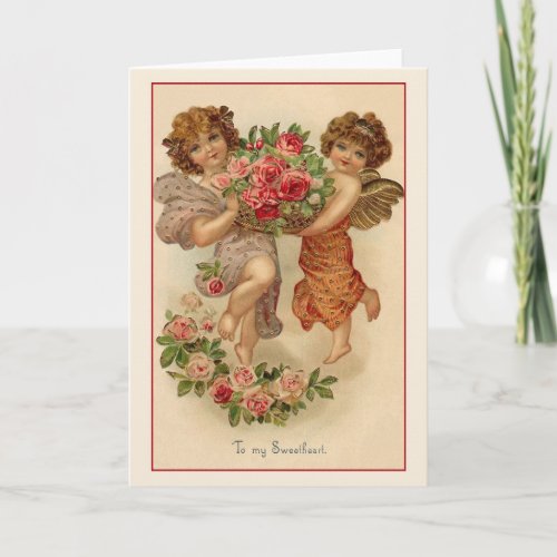 Victorian Cherubs and Roses Valentine Holiday Card