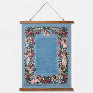 Victorian Cherubs Fuchsia Needlepoint Wood Hanging Tapestry