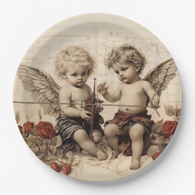 Victorian Cherubs with Roses Paper Plates (Front)
