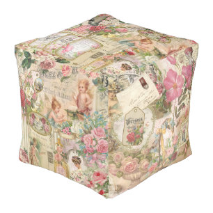 Victorian Chic Floral And Advertising Ephemera   Pouf