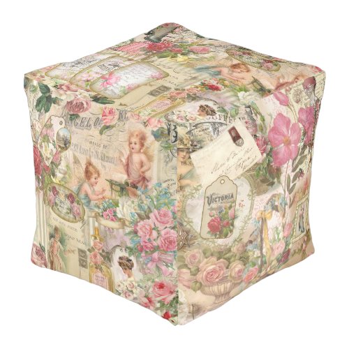 Victorian Chic Floral And Advertising Ephemera   Pouf