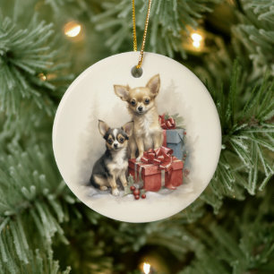 Victorian Chihuahua Puppy Christmas Ceramic Ornament