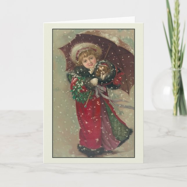 Victorian Child and Puppy Christmas Greeting Card (Front)