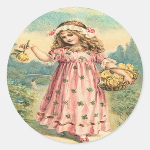 Victorian Child Clover St Patricks Day Stickers