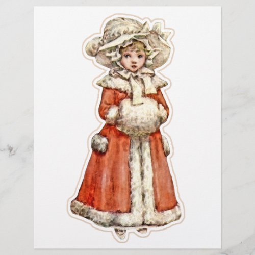 Victorian child paper doll winter coat hand muff