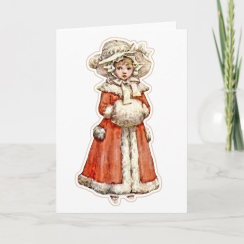 Victorian child paper doll winter coat hand muff card