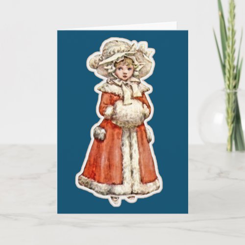 Victorian child paper doll winter coat hand muff card