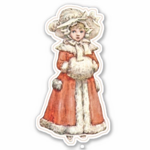 Victorian child paper doll winter coat hand muff sticker