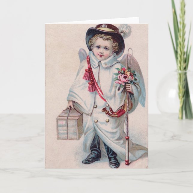 Victorian Child Sweet Angel Boy Christmas Holiday Card (Front)